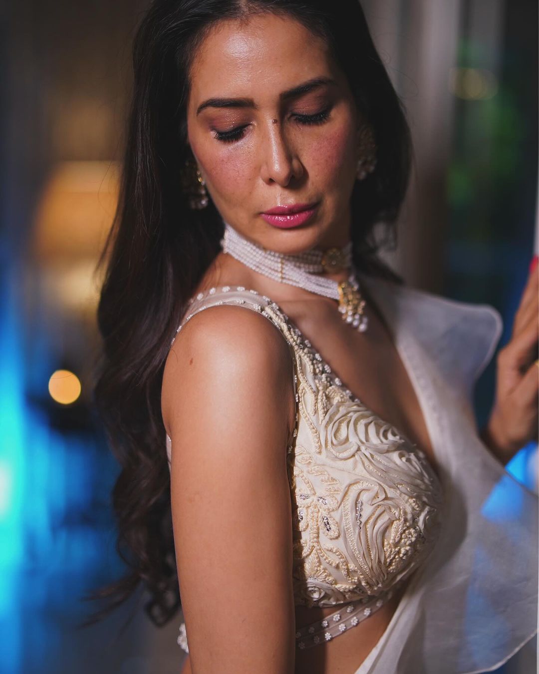 Bollywood Actress Kim Sharma Stills in White Saree